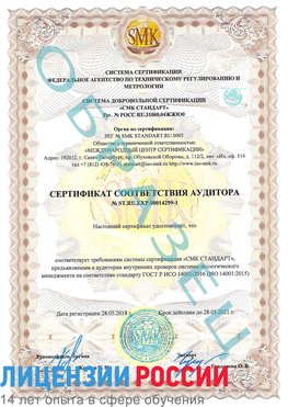 Образец сертификата соответствия аудитора №ST.RU.EXP.00014299-1 Новороссийск Сертификат ISO 14001